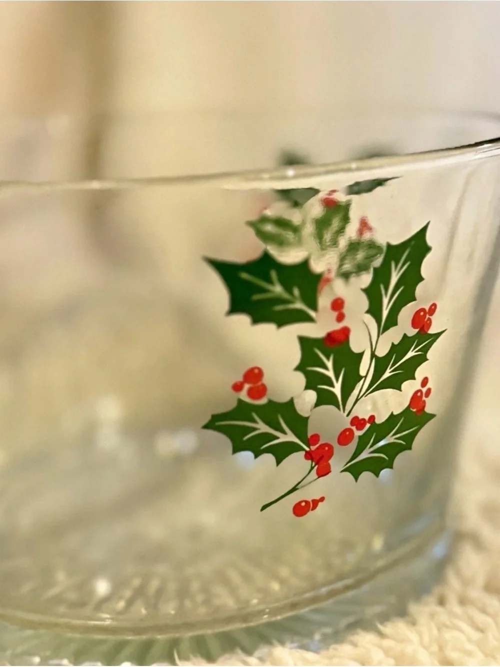 Vintage Indiana Glass Christmas Holly & Berries Ice Bucket Serving Bowl 7